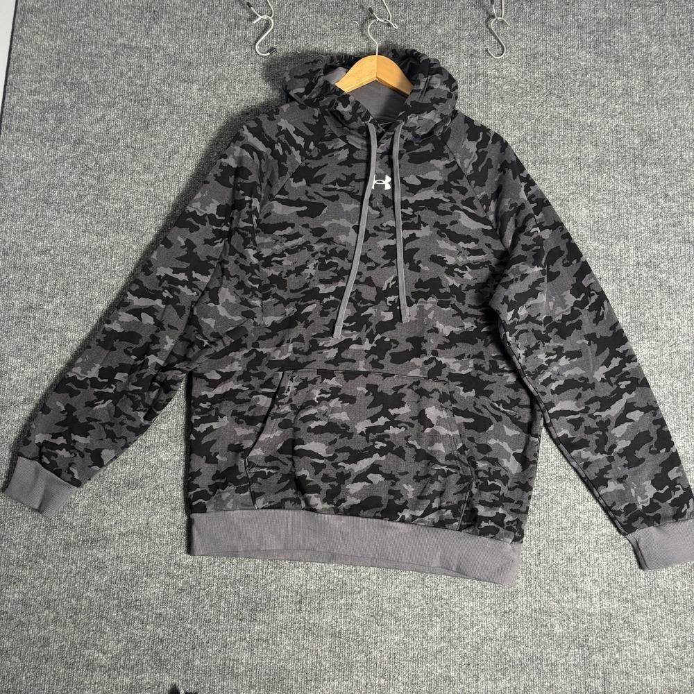 Under Armour Pullover Hoodie Men's Large Pitch Gray Black Camo Rival Fleece Gym